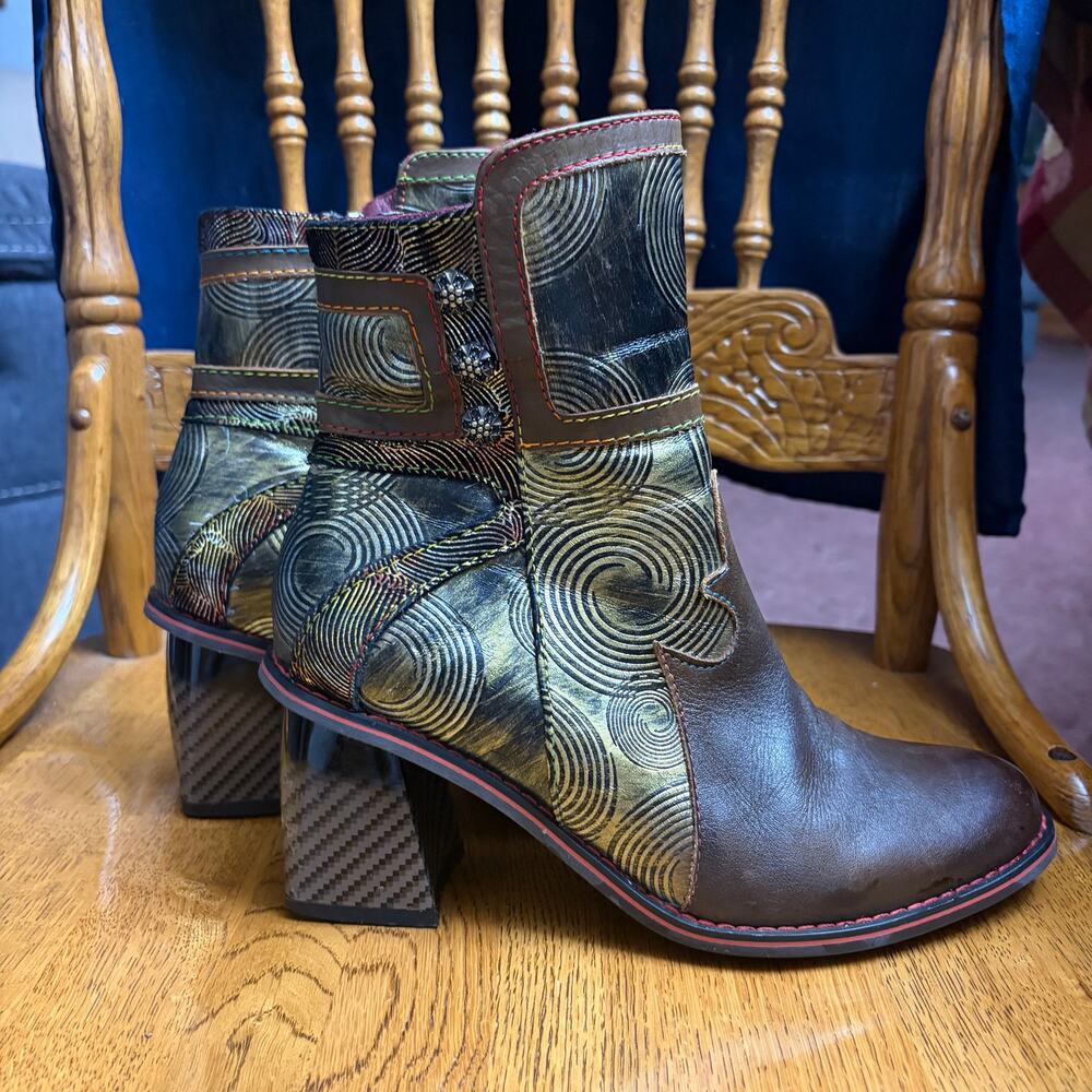 L'Artiste by Spring Step Thunderbird Olive Multi Steampunk Boho Western Boots 36
